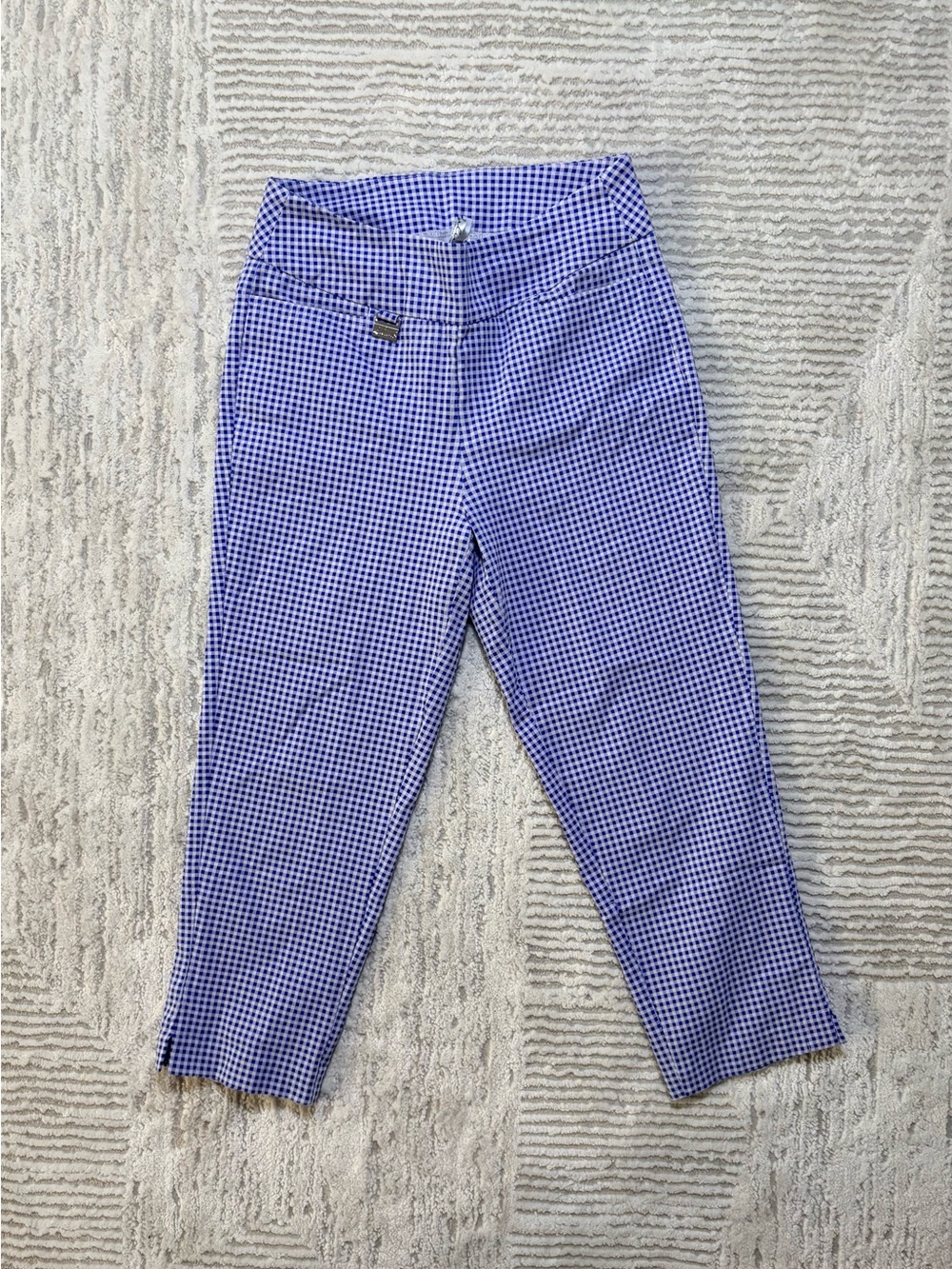 Lulu-B (6) Blue Gingham Stretch Capris